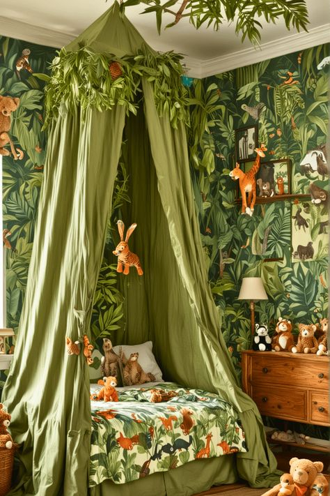 20 Young Boys Bedroom Ideas for Easy Upgrades in 2024 – The Crafty Hacks Jungle Theme Bedroom Kids, Rainforest Bedroom Ideas, Dinosaur Room Ideas, Jungle Bedroom Ideas, Jungle Boys Room, Jungle Bedroom Kids, Jungle Theme Bedroom, Rory Room, Jungle Kids Room