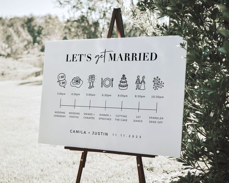 Printable Wedding Day Timeline Sign Template, Modern Wedding Timeline Poster, Minimalist Wedding Signage Decor, #Weekend In Paris Wedding Schedule Sign, Modern Minimalist Wedding Decor, Black Bow Wedding, Very Small Wedding Ideas, Best Wedding Fonts, Wedding Timeline Sign, Timeline Poster, Wedding Order Of Events, Wedding Signage Ideas