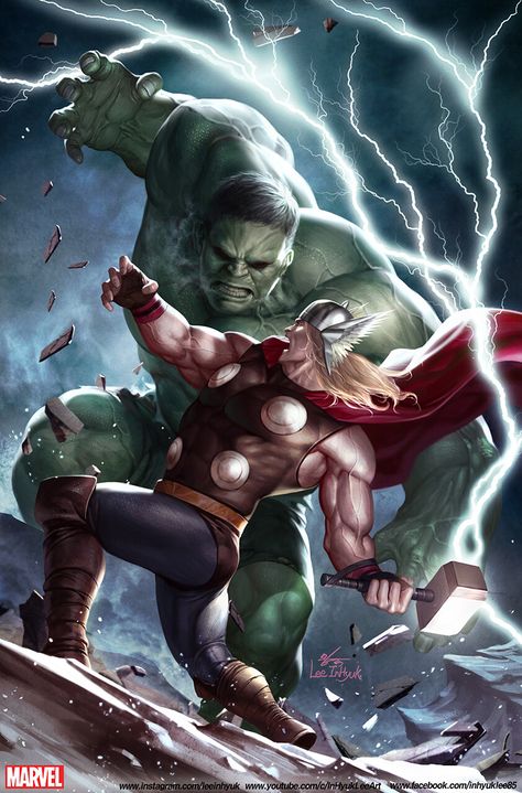 Hulk Vs Thor, Inhyuk Lee, Thor Art, Hulk Art, The Hulk, Hulk Marvel, Marvel Thor, Marvel Comic Universe, Marvel Comic Character