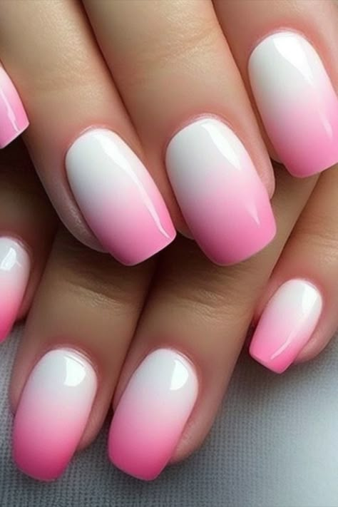 Ombre Pink and White Nails Pink White Fade Nails, Bright Pink And White Ombre Nails, White Nails Colored Tips, Pink Umbra Nails, Pink And White Gradient Nails, White And Pink Ombré Nails, Red And White Ombré Nails, Hot Pink And White Ombre Nails, 2024 Ombre Nails