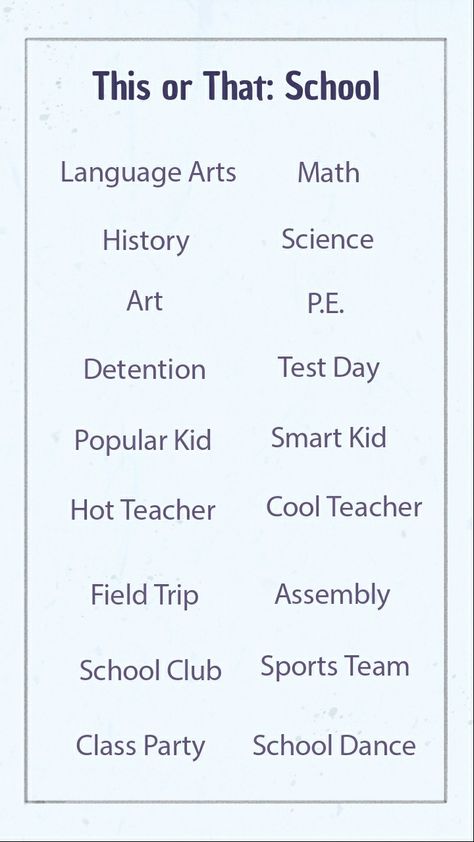 This or That: School This Or That School Edition, Partner Application, This Or That, Substitute Ideas, Interaction Post, Fun Sleepover Games, Camp Games, Text Games, School Edition