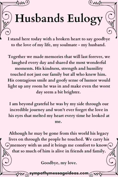 Eulogy examples for a husband to honor and remember the love and legacy of a cherished spouse. Inspiring words for a touching tribute | #eulogy #husband Eulogy For Husband, Eulogy Examples For Husband, Eulogy For Uncle, Eulogy Examples Brother, Eulogy Examples For Grandfather, Eulogy Examples, Writing A Eulogy, Words Of Sympathy, When Someone Dies