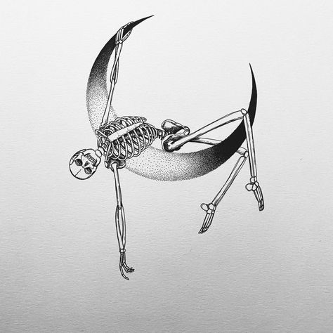 H Tattoo, Cat Tat, Skeleton Tattoos, Moon Tattoo Designs, Hang In There, Skeleton Art, Line Art Tattoos, Skull Tattoos, Skull Design