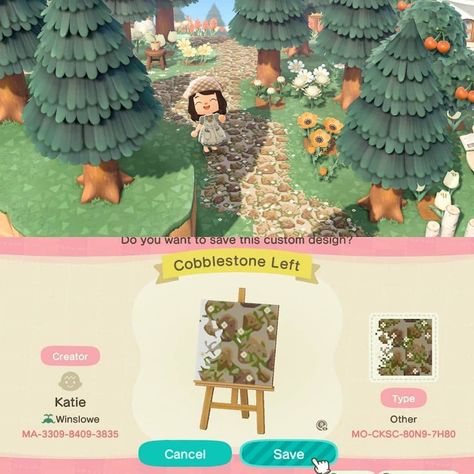 Animal Crossing - ACNH codes’s Instagram photo: “Natural cobblestone path by WinsloweACNH on Twitter! - - - - #animalcrossing #animalcrossingnewhorizons #tomnook #animalcrossingdesigns…” Animal Crossing Paths Cottagecore, Cottagecore Paths Acnh, Acne Path Codes, Acnh Paths Designs Cottagecore, Acnh Flower Path, Acnh The Path, Acnh Paths Designs, Moss Flowers, Acnh Path