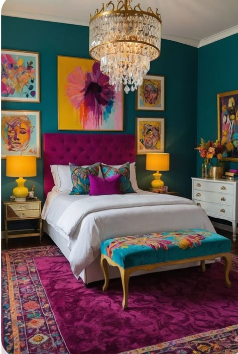 Bright Maximalist, Farmhouse Rental, Cubby Ideas, Colorful Bedroom, Colourful Living Room Decor, Vanity Ideas, Colourful Living Room, Woman Bedroom, House Decorations