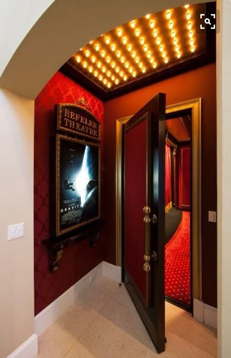 Basement Cinema, Theater Entrance, Theatre Rooms, Entrance Home, Movie Theater Rooms, Basement Home Theater, Home Theater Room Design, Theater Room Design, Home Cinema Room