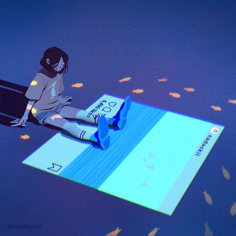 Instagram, Nada H on ArtStation at https://www.artstation.com/artwork/Dx8O6n Finding Yourself Illustration, Perfectionism Illustration, Ghosts Illustration, Animation Poster, Memory Illustration, Design Perspective, Blue Illustration, Instagram Illustration, Illustrator Art