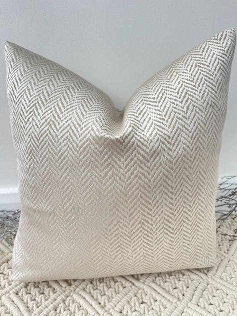 Style No. 118 Luxury Cream Gold Herringbone Ivory Cushion Pillow Cover for Sofa Bed Throw From the Couture Cushion - Etsy Cream Cushions, Cover For Sofa, Gold Cushions, White Throw Pillows, Bed Throw, Luxury Cushions, Zip Puller, Cushion Pillow, Cushion Inserts