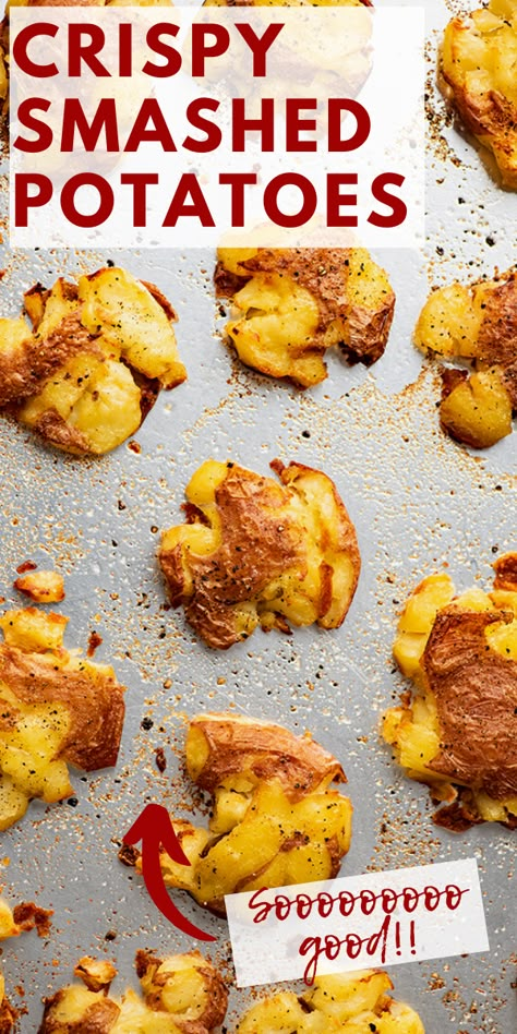 Best Crispy Smashed Potatoes, Potatoe Crisp Recipe, Crispy Red Potato Recipes, Mini Potato Appetizer Recipes, Easy Appetizers Potato, Easy Smashed Potatoes Baked, Mini Potato Recipes Side Dishes, Healthy Mini Potato Recipes, Smashed Potato Bites