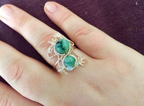 My Emerald Frog Wire Wrap Ring Wire Wrap Ring, Wire Wrapped Jewelry Diy, Wrap Ring, Wire Wrapped Rings, Wrapped Jewelry, Wrap Rings, Jewelry Diy, Handmade Design, Wire Wrap