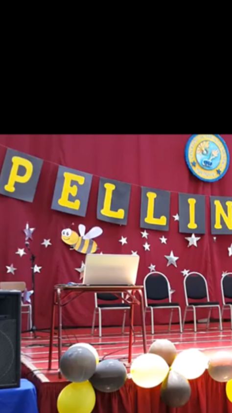 Banner - Backdrop School Spelling Bee Decorations, Spelling Bee Competition Decorations, Spelling Bee Background, Spelling Bee Decorations School, Spelling Bee Decorations, Spell Bee Competition, Music Bulletin Board, Bee Banners, Cute Christmas Pajamas