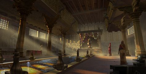 Desert Temple Interior, Hindu Temple Interior, Temple Interior Concept Art, Fantasy Temple Interior, Temple Interior, Desert Temple, Indian Palace, Interior Concept Art, Environment Sketch