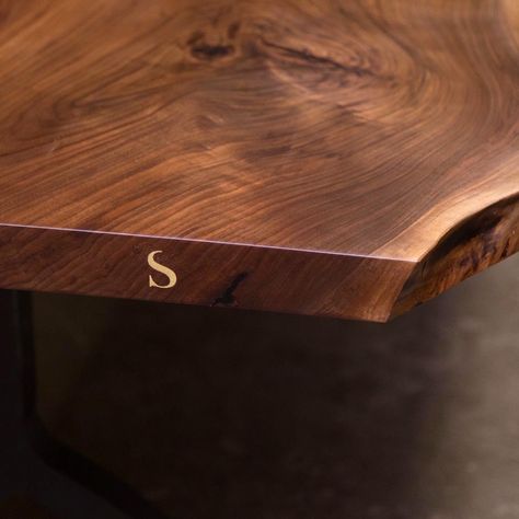 SENTIENT live edge tables are made using sustainably-sourced American black walnut, spalted maple, cherry, oak and occasionally other hardwoods. We source our live edge pieces from family-owned mills in Pennsylvania and other areas within the United States. Each table top is protected with several coats of deep sealer, and also preserved with top finishing coats. This process brings out and accentuates the beauty of the grain patterns and other naturally-occurring characteristics that are partic Live Edge Communal Table, Live Edge Wood Dining Table, Carpenter Logo, Natural Edge Table, Exhibition Furniture, Ergonomic Furniture, Metal Branding, Live Edge Wood Table, Live Edge Tables