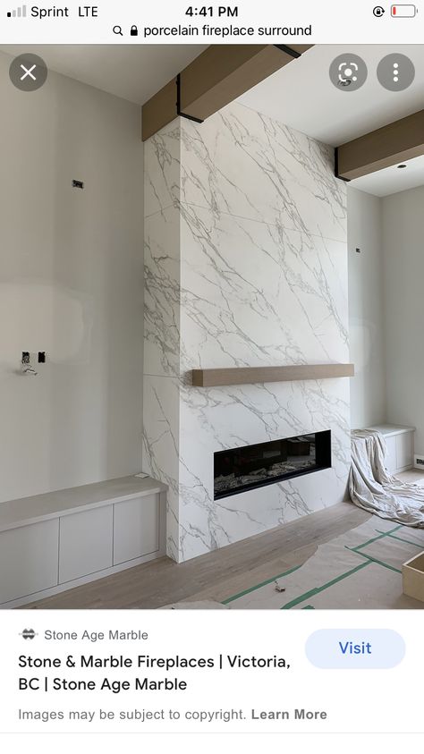 Marble Fireplace Wall Modern, Floor To Ceiling Tile Fireplace With Mantle, White Marble Fireplace Wall, Large Tile Fireplace Surround, Marble Fireplace With Built Ins, Marble Fireplace With Mantle, Marble Fireplace Wall With Tv, White Quartz Fireplace, Quartz Fireplace Wall