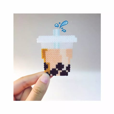 Bubble milktea Boba Tea Perler Bead Pattern, Boba Tea Perler Beads, Bubble Tea Perler Beads, Perler Beads Ideas, Easy Perler Bead Patterns, Easy Perler Beads Ideas, Fuse Bead Patterns, Hama Beads Design, Bead Crochet Patterns