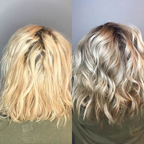 What Is Hair Color Correction? Tips On How To Fix A Hair Color Gone Wrong Too Blonde Color Correction, Corrective Color Hair, How To Fix Highlights Gone Wrong, Lowlights On Bleached Hair, Color Correction Hair Dark To Light, Colour Correction Hair, Blonde Color Correction, Hair Color Correction, Hair Glaze