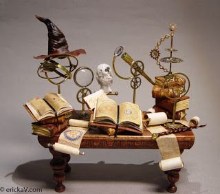 EV Miniatures Miniature Chemistry Lab, Harry Potter Miniatures, Harry Potter Sorting, Harry Potter Sorting Hat, Wooden Wand, Haunted Dollhouse, Brass Instruments, Halloween Miniatures, Leather Bound Books