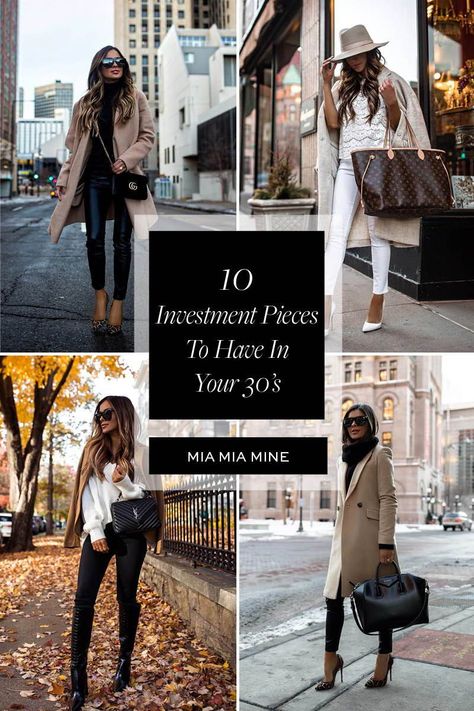 There are so many amazing things to celebrate in your 30’s, and a better wardrobe is definitely one of them. If you're wondering which wardrobe staples to invest in, I'm sharing 10 investment pieces that will last you for years. From blazers to leather jackets and casual jeans to designer handbags, here are the pieces worth buying. #fashionblogger #style #womensfashion 2024 Buisness Casual, Wardrobe Investment Pieces, Versatile Wardrobe Pieces, Mid 30s Womens Fashion, Designer Must Haves Fashion, Designer Staple Pieces, Cream Jacket Outfit Women, Sophisticated Mom Outfits, Sophisticated Mom Style