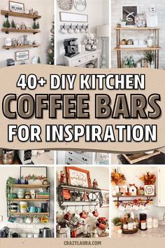 Farmhouse Kitchen Coffee Station, Ideas For A Coffee Bar, Coffee Bar Signs Diy Farmhouse, Diy Coffee Bar Sign, Decorating A Coffee Bar, Coffee Bar Corner Ideas, Coffee Kitchen Decor Ideas, Coffee And Bar Station, Hutch Coffee Bar Ideas