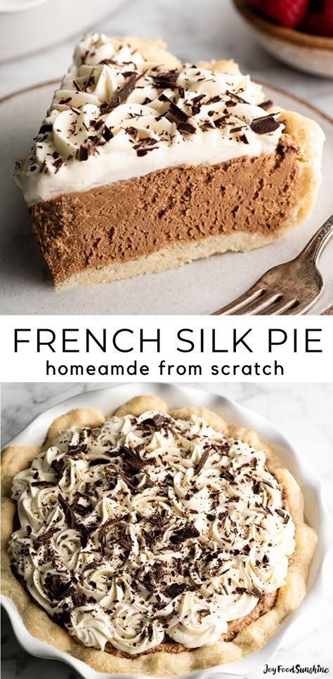 French Silk Pie Recipe, Chocolate Silk Pie Recipe, Chocolate Cream Filling, Silk Pie Recipe, Chocolate Silk Pie, Homemade Whipped Cream Recipe, French Silk Pie, Philadelphia Torte, Silk Pie