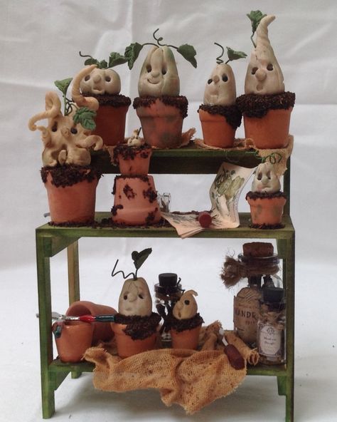 How To Make A Mandrake Harry Potter, Mandrake Clay Diy, Hogwarts Dollhouse, Booknook Ideas, Mandrake Plant Harry Potter, Creepy Plants, Mandrake Pot, Harry Potter Land, Diy Minatures