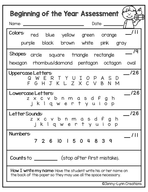 This comprehensive skill assessment is a great way to quickly assess your student's ability level. It includes a recording sheet that should be printed for each Beginning Of The Year Assessment, Prek Assessment, Kindergarten Assessment, Preschool Assessment, Preschool Prep, Kindergarten Prep, Homeschool Preschool Activities, Kindergarten Readiness, Kindergarten Lesson Plans