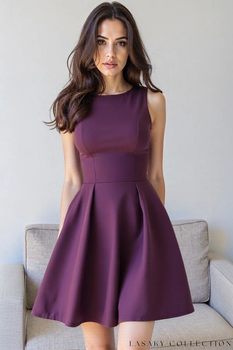 Elegant Plum Satin Skater Dress with Sleeveless Design and Flared Silhouette Skater Dresses Formal Classy, Satin Skater Dress, A Clothes Horse, Skater Dresses, Daily Dress, Hoco Dresses, Clothes Horse, Dresses Formal, Center Stage