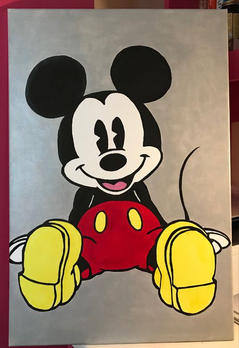 Mickey mouse acrylic painting i drew during quarantine Mickey Painting Canvases, Mickey Canvas Painting, Easy Mickey Mouse Painting, Mickey Mouse Acrylic Painting, Mickey Mouse Painting Canvases, Mickey Mouse Paintings, Line Art Disney, Mouse Acrylic Painting, Mickey Painting