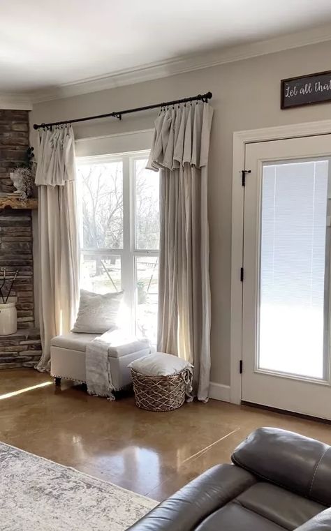 DIY Drop Cloth Curtains | Hometalk Painters Drop Cloth Curtains, Paint Drop Cloth Curtains, Diy Drop Cloth Curtains, Shower Curtain With Valance, Stenciled Curtains, Cloth Curtains, Base Housing, Faux Wood Blinds, Drop Cloth Curtains