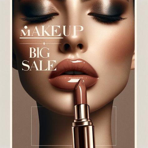 Photo a poster for makeup sale shows a w... | Premium Photo #Freepik #photo Makeup Banner Design, Makeup Banner, Lipstick Poster, Makeup Poster, Original Makeup, Makeup Sale, Image Icon, Card Banner, Poster Invitation