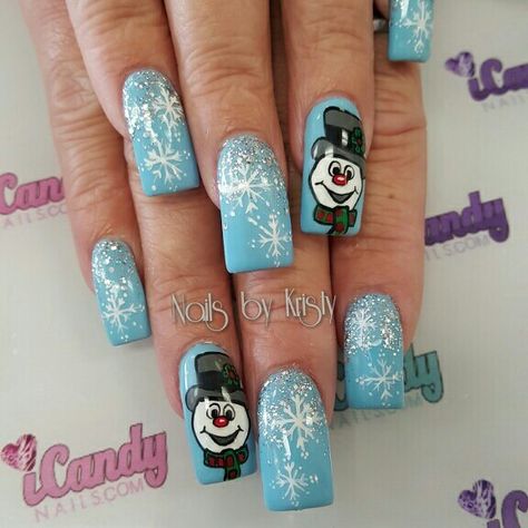 Frosty The Snowmen Nails, Frosty The Snowman Nail Art, Frosty The Snowman Nails, Frosty Nails, Nails Snowman, Christmas Nails Glitter, Snowman Nail, Snowman Nail Art, Kids Nails