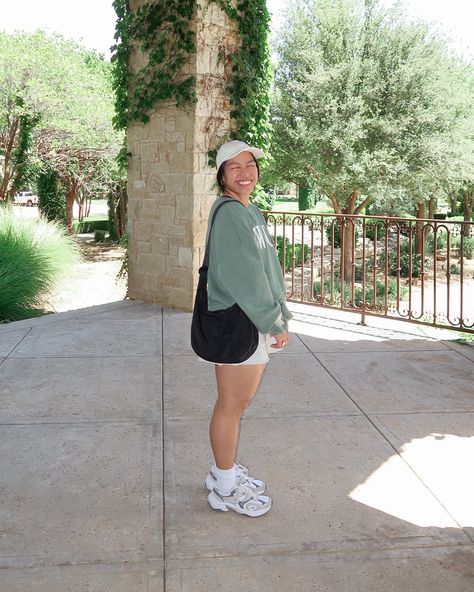 i might be a little biased, but july is truly the best month of the year :) #leoszn outfit details: oversized New York sweatshirt from @target medium crescent bag from @baggu classic ball cap from @lululemon lounge oversized shorts from @oneractive @nike al8 sneakers 🏷️ #outfitideas #casualootd #fitcheck #ootd #summerfashion #targetfinds #targetstyle #summerfashion #casualfashion #casualoutfits #kindlegirlie #booksta #bookish #bookstagram Al8 Nike Outfit, Baggy Crescent Bag Outfit, Nike Al8 Sneaker Outfit, Baggu Bag Outfit, Baggu Crescent Bag Outfit, Nike Al8, Bookish Outfits, Baggu Bag, Oversized Shorts