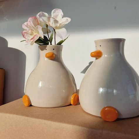 Ceramic Animal Vase, House Decor Gifts, Handmade New Year Decoration, Cute Dining Table Decor, Cute Duck Decor, Cute Gift Handmade, Gifts For The New Year, Quirky Ceramics Ideas, Cute Vase Designs