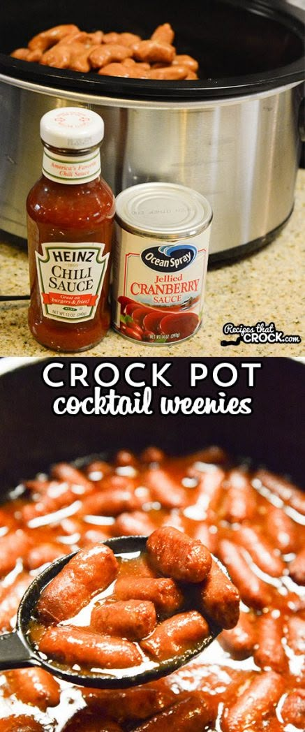 These Crock Pot Cocktail Weenies are a simple dish to throw together for a party. Three ingredients and your slow cooker does all the work for you! Quick Crockpot Meals, Cocktail Weenies, Cocktail Sausages, Crock Pot Food, Tailgate Parties, Cranberry Sauce Recipe, Crockpot Dinners, Crockpot Slow Cooker, Pot Luck