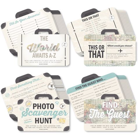 Big Dot of Happiness World Awaits - 4 Travel Themed Party Games - 10 Cards Each - Gamerific Bundle | Michaels Spring Luncheon, Travel Bridal Showers, Adventure Awaits Baby Shower, Games Photo, Travel Baby Shower Theme, Graduation Party Games, Travel Baby Showers, Find The Guest, Travel Party Theme