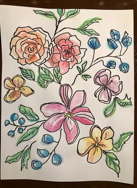 Sharpie Flower Drawings, Flower Sharpie Drawing, Sharpie Watercolor Art, T Shirt Drawing Ideas Fabric Markers, Flower Marker Art, Expo Marker Drawings, Paint Marker Ideas, Art With Sharpies, Sharpie Flowers