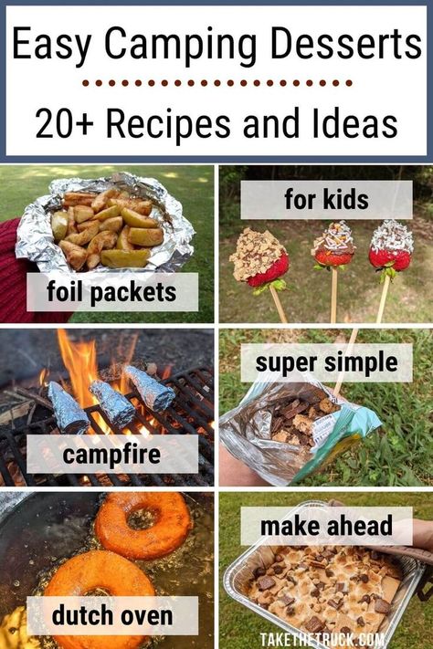 Easy Camping Desserts Easy Camp Food Ideas Make Ahead, Camping Treats Easy, Camping Sweets Desserts, Camping Desserts Campfire Easy, Simple Camping Desserts, Desserts Over Campfire, Campfire Desserts Easy Foil, Dessert Recipes For Camping, Campfire Dessert Ideas