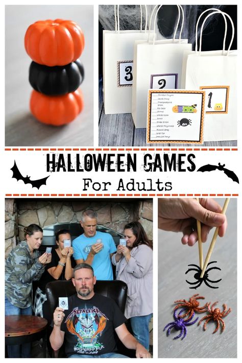 Fun Halloween Games for Adults. These Halloween games are perfect for your next Halloween party! Fun, simple Halloween games. #Halloweengames #AdultHalloweengames #fungames #funHalloweengames Halloween Party Ideas For Seniors, Small Halloween Party Ideas For Adults, Food Games For Adults, Halloween Games For Staff, Best Halloween Games For Adults, Halloween Group Activities For Adults, Diy Halloween Party Games For Adults, Funny Halloween Party Games, Spooky Activities For Adults