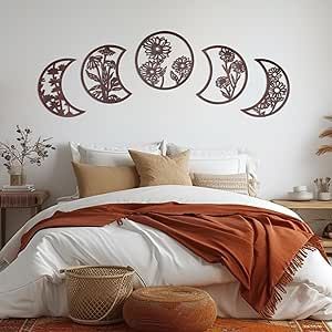 Walasis Moon Phase Wall Decor - Wood Above Bed Wall Art Bedroom Boho Hanging Sunflower Decoration Farmhouse Bohemian Decorations Bed Wall Art, Above Bed Wall, Above Bed Wall Art, Moon Set, Sunflower Wall Art, Boho Moon, Moon Eclipse, Rustic Wood Walls, Moon Wall Art