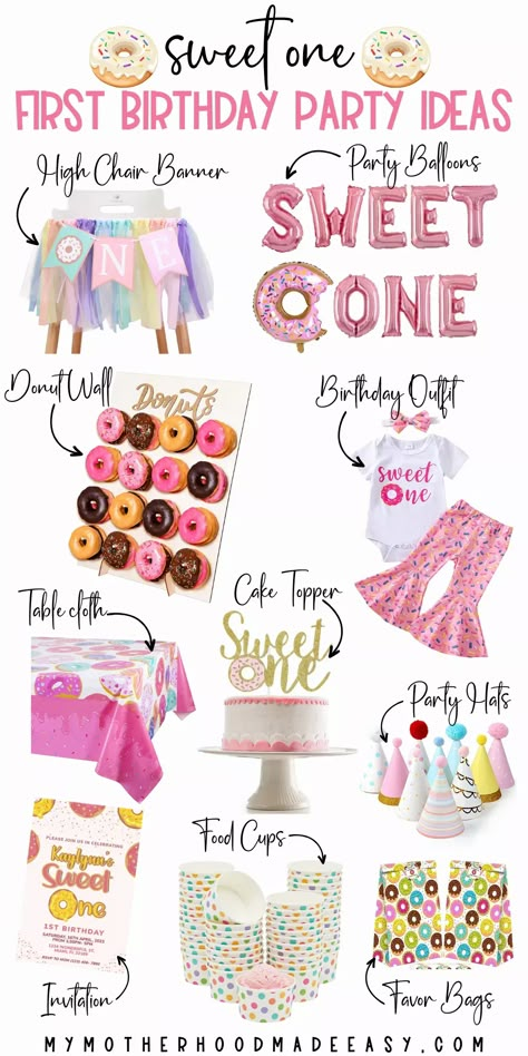 Want to throw a sweet one first birthday party, the right way? Then you seriously need to check out these DIY sweet one birthday theme ideas! One Year Donut Birthday Party, 1 Year Donut Birthday, Sweet One First Birthday Theme Donut, One Sweet Birthday Party, First Birthday Sweet One Theme, My Sweet One First Birthday, Sweet One Birthday Party Ideas, Sweet 1st Birthday Theme, Sweet One Birthday Theme Food