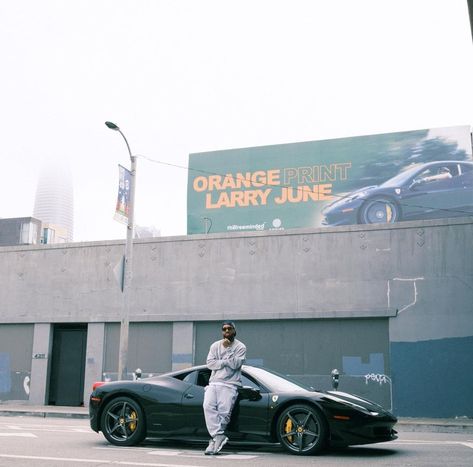 Larry June, Duality Of Man, Car Poses, Instagram Profile Picture Ideas, Rap Wallpaper, Orange Print, Photoshoot Themes, City Car, Cool Poses