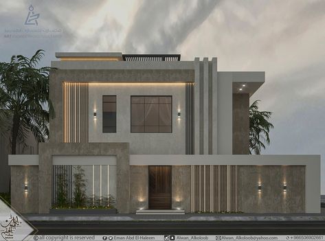 Modern villa in Saudi Arabia ll on Behance Villa Facade Design, Modern Elevation Design, Modern Villa Exterior, Architectural Elevations, Villa Exterior Design, Morden House, Modern Elevation, House Architecture Styles, Small Villa