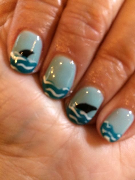 Sharks 2016 Shark Week Nails Art Designs, Shark Fin Nails, Shark Themed Nails, Scuba Nails, Shark Week Nails, Shark Nail Designs, Nail Art Beach, Shark Nail Art, Nail Anime