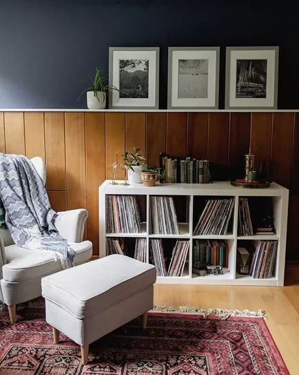 Wood Paneling On Walls, Living Rooms With Wood Paneling, Wood Paneling Makeover Bedroom, Basement Wood Paneling Makeover, Office With Wood Paneling, Home Office Wood Paneling, Basement Paneling Makeover, Walls With Wood Paneling, How To Make Wood Paneling Look Modern