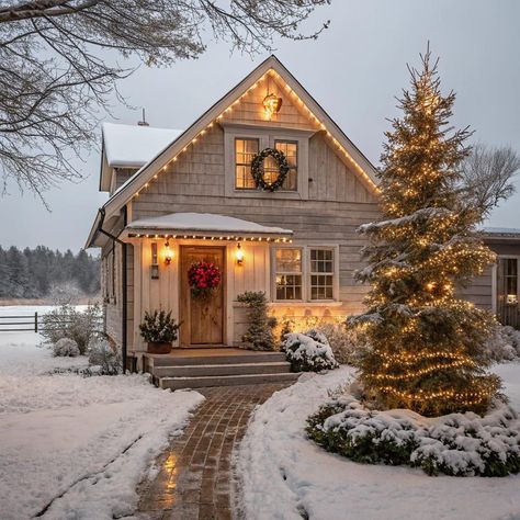 White Farmhouse Exterior, Christmas Cabin, Cute Little Houses, Barn Style House Plans, Cabin Floor, Cozy Cabins, Dream Farm, Christmas Cottage, Barn Style House