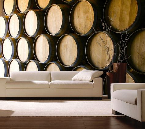 Bar Wall Mural, Cellar Bar, Wine Wallpaper, Stick Decor, Wooden Barrels, Wall Art Mural, Wallpaper Wall Art, Large Mural, Wooden Barrel