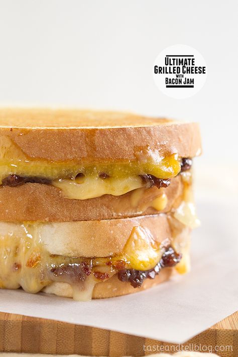 Ultimate Grilled Cheese with Bacon Jam on Taste and Tell Jam Grilled Cheese, Grilled Cheese With Bacon, Bacon Jam Recipe, Ultimate Grilled Cheese, Taste And Tell, Grilled Cheese Sandwiches, Pork Bacon, Bacon Jam, Sausage Patty