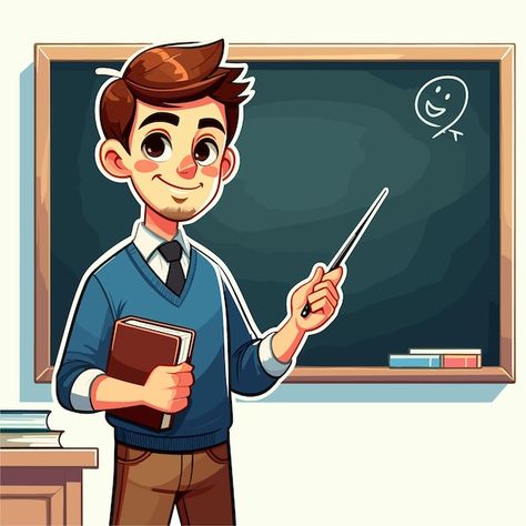 Teacher Cartoon Aesthetic, Teacher Vector, Male Teacher Drawing, Teachers Illustration Character, Teacher Illustration Character, Teacher Cartoon Character Animation, Animated Teacher, Teacher Picture, Teacher Cartoon