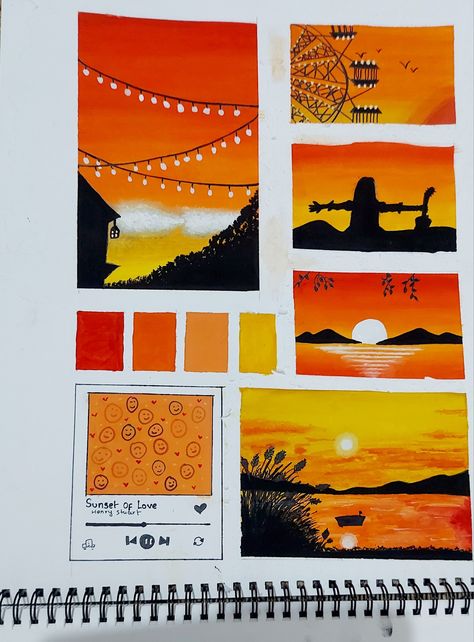 Orange Moodboard Painting, Orange Painting Ideas On Canvas, Orange Aesthetic Painting, Orange Painting Aesthetic, Orange Painting Ideas, Orange Sky Painting, Orange Drawings, Monochromatic Painting Ideas, Orange Sunset Painting