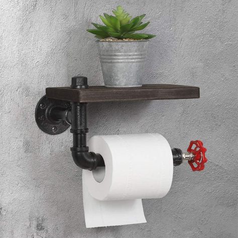 Toilet Paper Holder Industrial, Pipe Toilet Paper Holder, Industrial Toilets, Toilet Paper Holder Wall Mount, Bathroom Tissue Holder, Toilet Paper Holder Stand, Wall Mount Toilet, Toilet Paper Holder Wall, Rustic Wooden Shelves